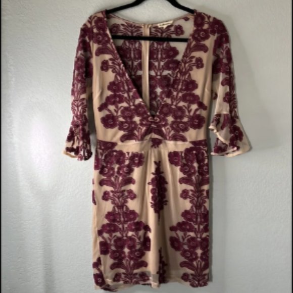Free People Burgundy Floral Mini Dress - Picture 3 of 6